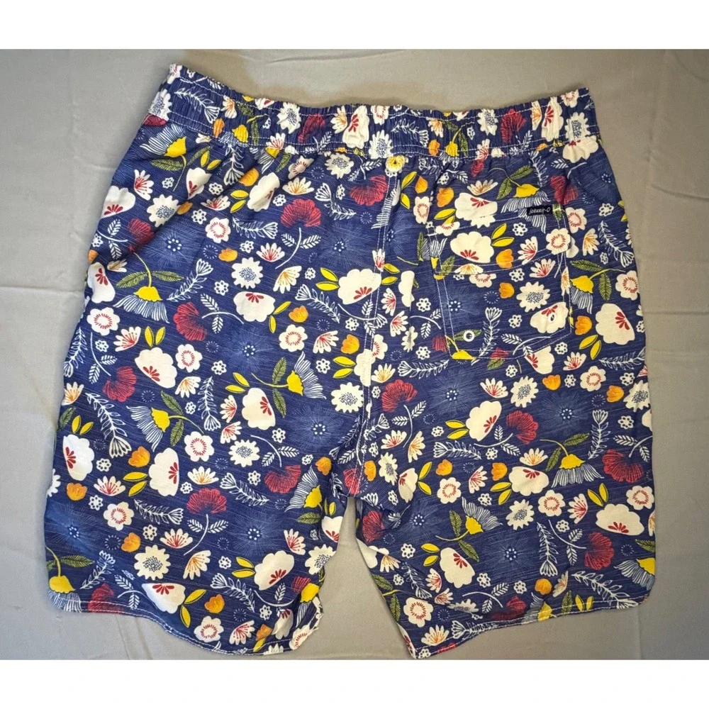 Johnnie-O Floral Swim Trunks Mens Medium Blue Board Shorts Drawstring Beach